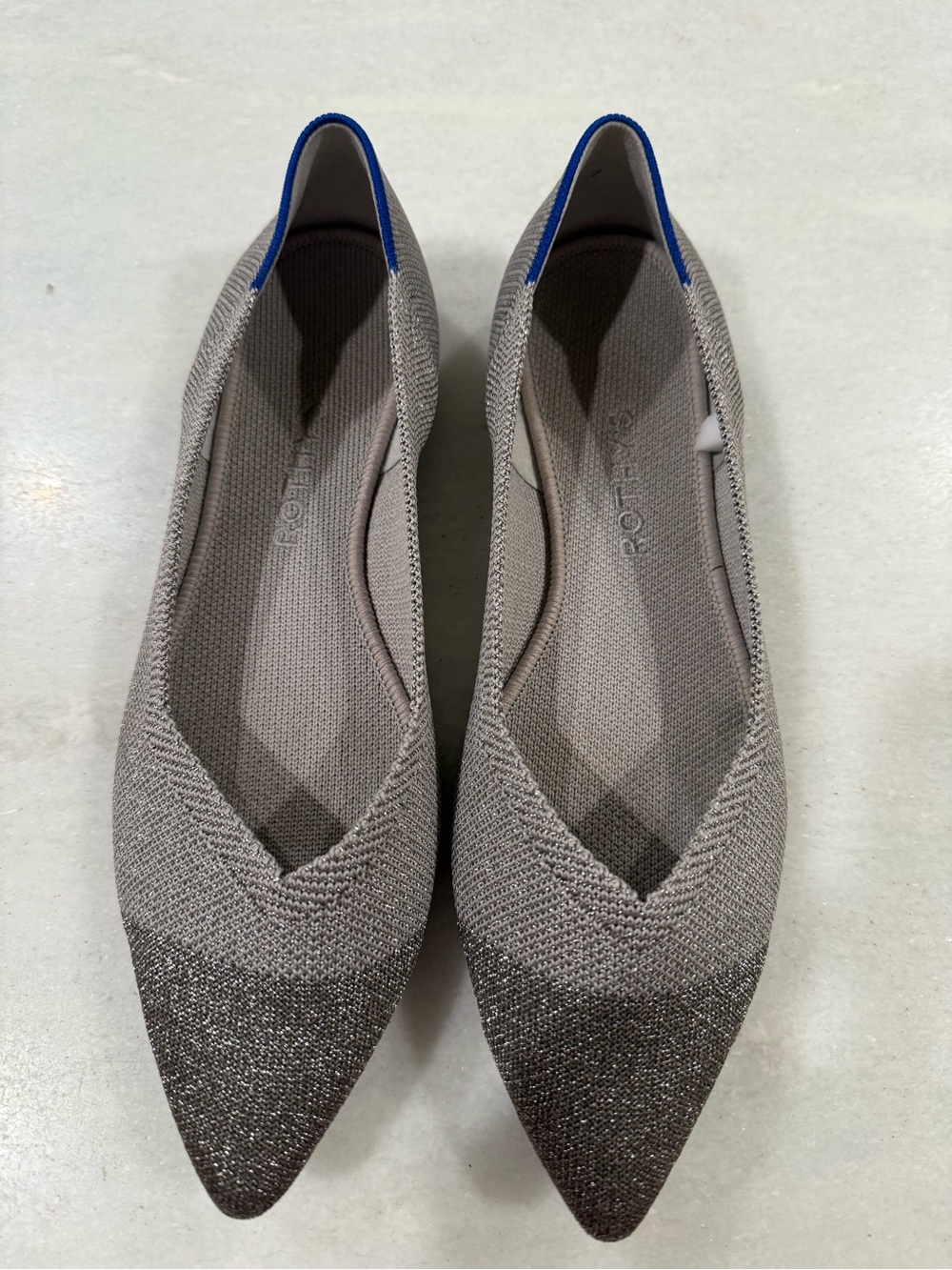Rothy's silver two tone  Knit Pointed ballet Flats size 8.5